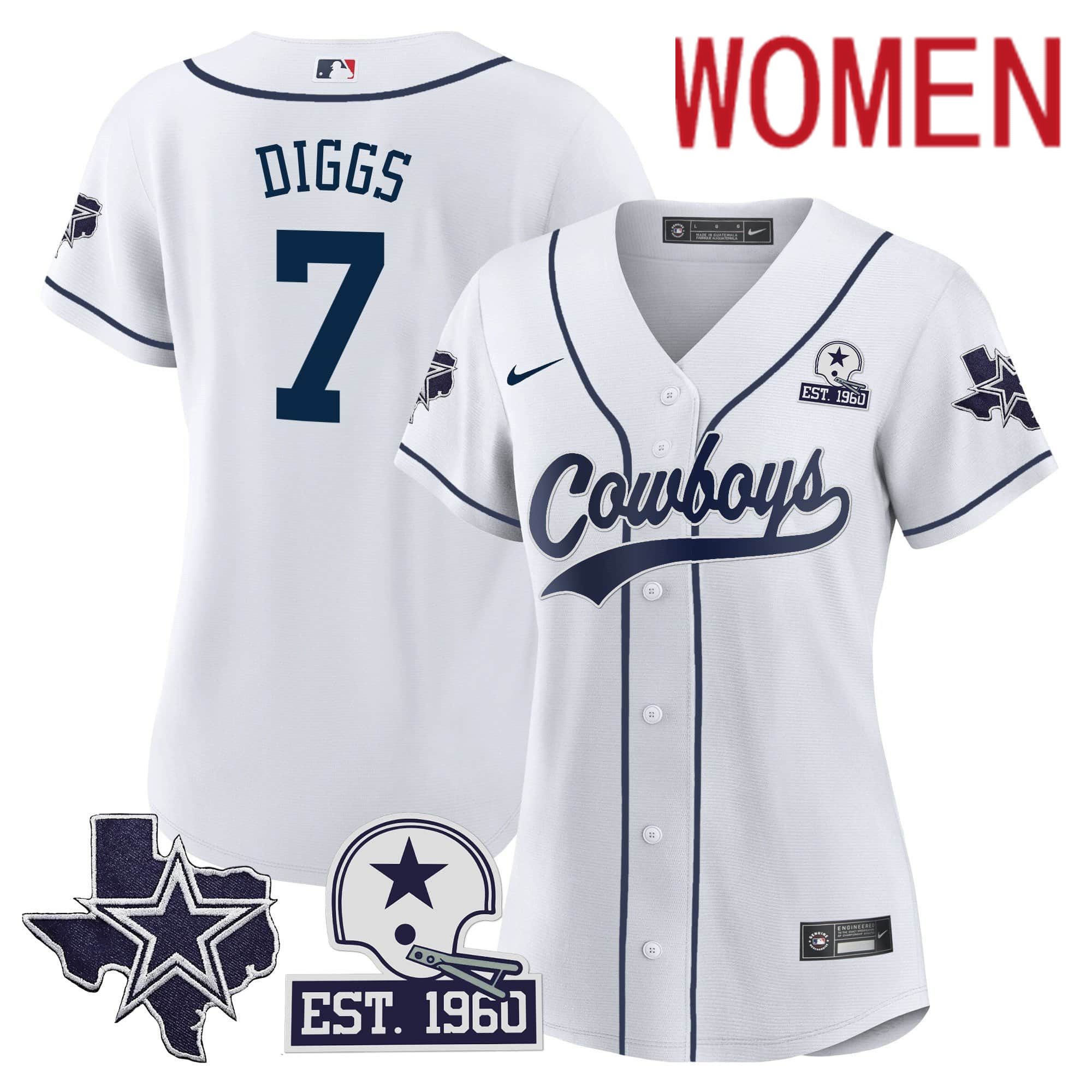 Women Dallas Cowboys #7 Diggs White 2024 Nike Patch Baseball NFL Jersey->women nfl jersey->Women Jersey